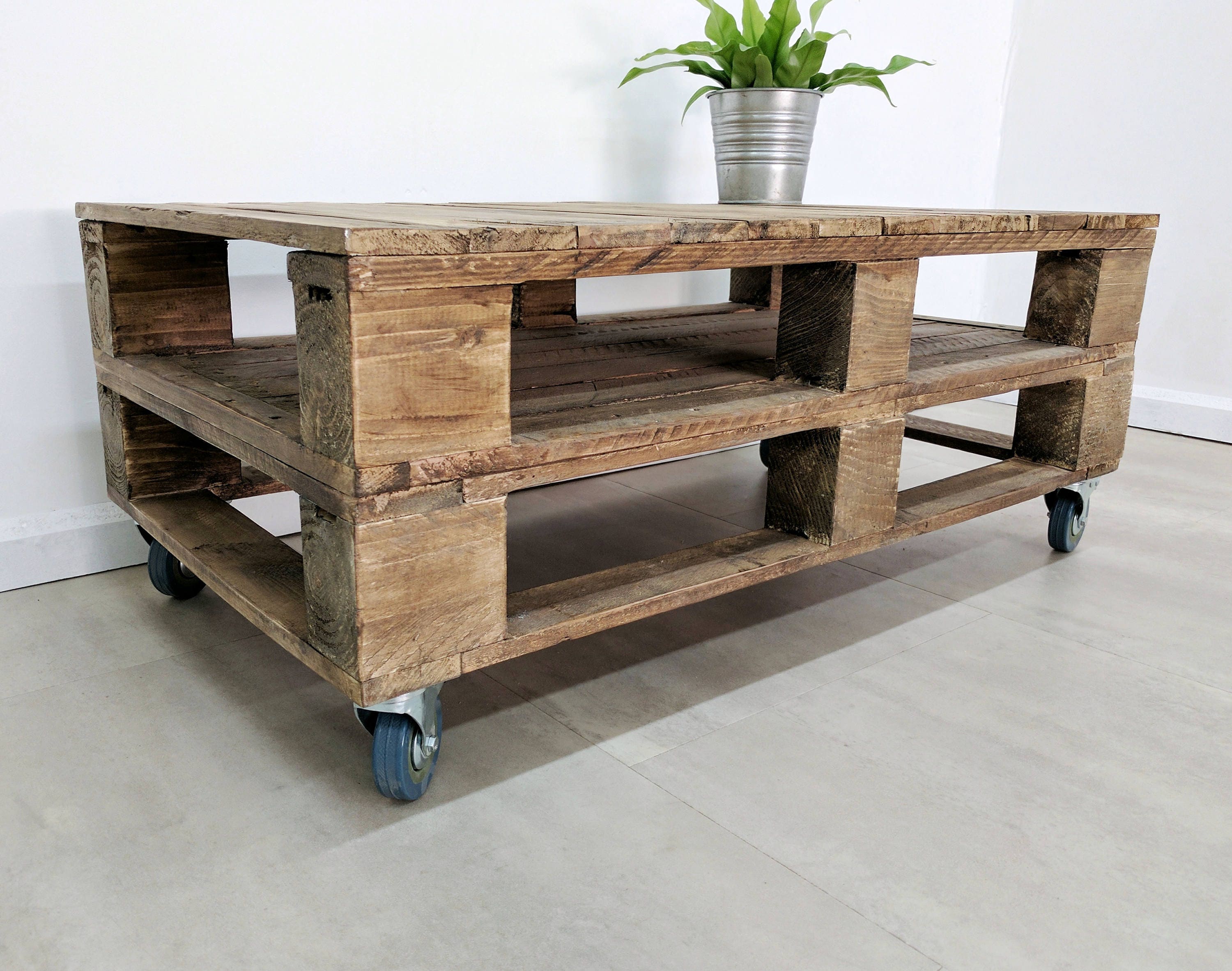 Industrial Pallet Coffee Table LEMMIK in Medium Oak Finish Etsy
