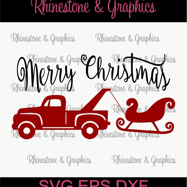 Red Vintage Truck Tow Santa's Sleigh Pattern Instant Download SVG EPS DXF Cutting file