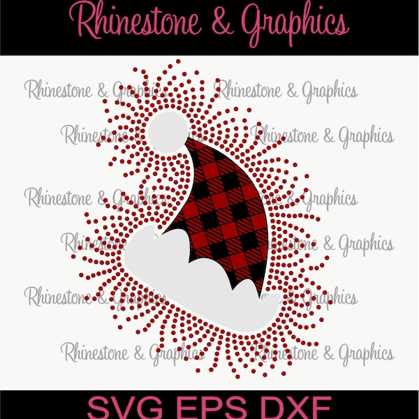 Mixed Media Plaid Santa Hat Rhinestone Spray  Instant Download EPS SVG PLT Cutting Files
