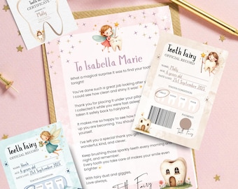 Mini juego de cartas del Hada de los Dientes, imprimible, descarga instantánea, elección de colores, nota del Hada de los Dientes,