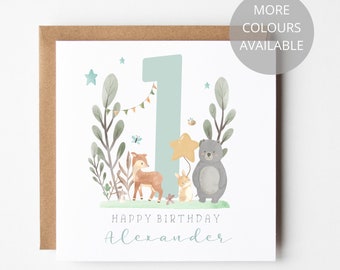 Personalised Woodland First Birthday Card: Keepsake 1st Birthday