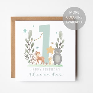First Birthday Card, Personalised Woodland Card, Card for One Year Old, Woodland 1st Birthday Card, Card for 1, Plastic free cards,
