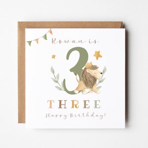 3rd Birthday Card Personalised, Card for 3 year old, Safari Card, Lion Card, 3 Birthday Card, Card for 3rd Birthday, Plastic Free Cards