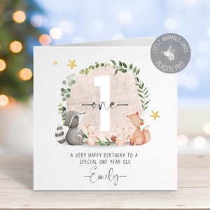 Woodland 1st Birthday Card - Personalised Baby Card - One - Gender Neutral - First Birthday Card for Daughter/ Son/ Granddaughter/ Grandson