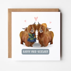 Highland Cow Anniversary Card / Scottish Card For Wife - Card for Husband / Highland Cow Card / Wedding Anniversary Card