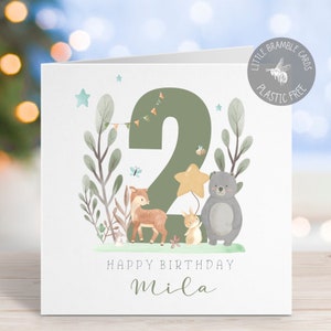 2nd Birthday Card, Personalised Woodland Card, Card for Two Year Old, Woodland Card, Age 2 Card, Baby Birthday Card, Plastic free cards,