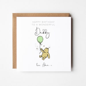 Personalised Birthday Card for Daddy, Winnie the Pooh Card, Birthday Card for Dad, Card from Children, Plastic Free Cards