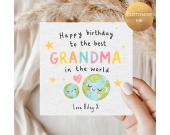 Grandma birthday card personalised, Best Grandma in the world card, Personalised card for Grandma, Cards for her, Grandma Card