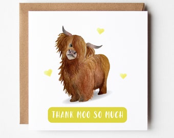 Highland Cow Card, Thank You Card, Card to say Thanks, Scottish Card, Card from Scotland, Funny Thank You Card, Cow Thank You Card