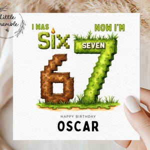 6 7 Birthday Card for 7 Year Old, Minecraft 7th Birthday Card, Italian Brain Rot, I Was 6 Now I’m 7, Personalised Kids Birthday Card 画像 1