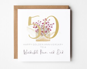 Golden Anniversary Card for Mum and Dad, 50th Anniversary Card for Parents, Golden Anniversary, Wedding Anniversary Card for Mum and Dad