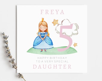 Tarjeta de cumpleaños personalizada para el 5º cumpleaños: Tarjeta de princesa para hija
