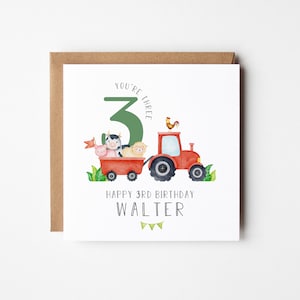 Personalised 3rd Birthday Card, Tractor and Farm Animal Children's Card, 3 Birthday, Card for 3 Year Old - Tractor Lover - Son - Grandson