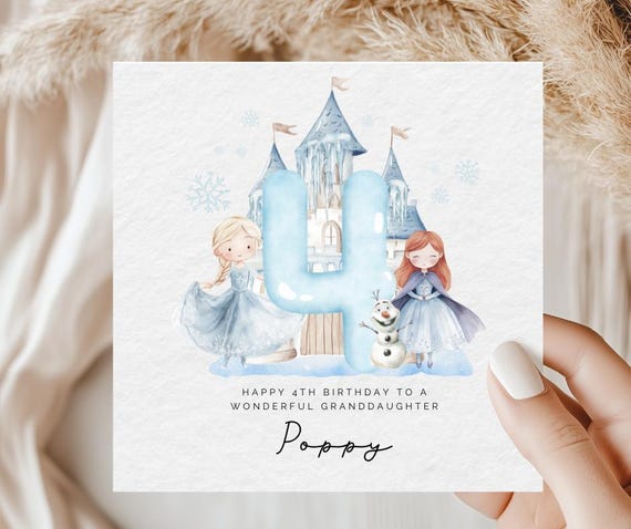 Personalised Frozen Princess 4th Birthday Card: Birthday card for Little Girl, Snow Queen
