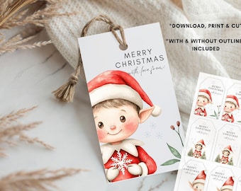 Printable Christmas Elf Gift Tags, Holiday Present Labels (Instant Download)