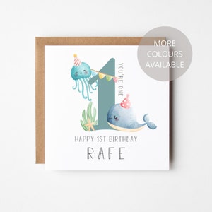 First Birthday Card, Personalised Whale Card, Card for One Year Old, Ocean 1st Birthday Card, Card for 1 year old, Plastic free cards,