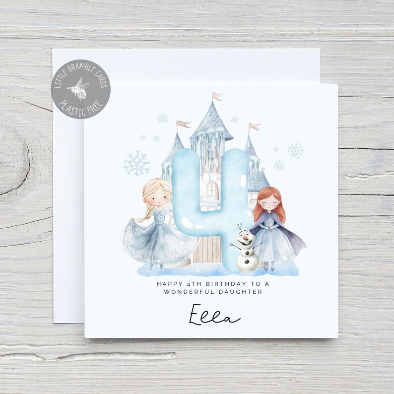Personalised Frozen Princess 4th Birthday Card: Birthday card for Little Girl, Snow Queen image 2