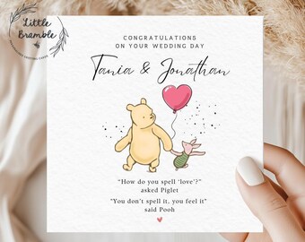 Tarjeta de boda personalizada de Winnie the Pooh, cita de amor de Winnie the Pooh, tarjeta de boda personalizada