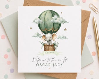 Personalised Baby Boy Card | Welcome to the World Elephant Card | New Baby Congratulations Card | Baby Shower Card | Newborn Baby Boy Gift