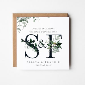 Personalised Wedding Card, Personalised Initial Card for Wedding Couple, Botanical Card for Wedding Day, Newly Married Card,