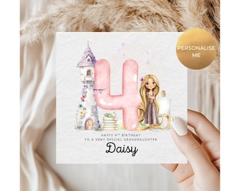 Personalised Rapunzel 4th Birthday Card | Princess 4th Birthday Card | Tangled Inspired Birthday Card | Personalised Age 4 Birthday Card