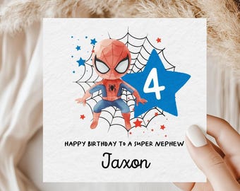 Personalised Spiderman 4th Birthday Card; for son, grandson, nephew, Card for 4 year old