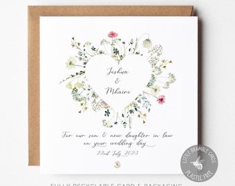 Personalised Son & Daughter-in-Law Wedding Card: Wildflower Keepsake