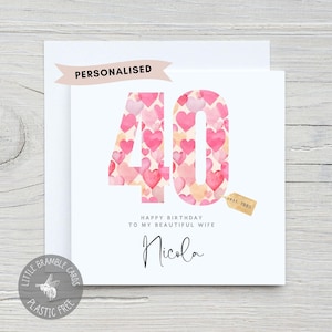 Personalised 40th Birthday Card for Wife: Heart Design