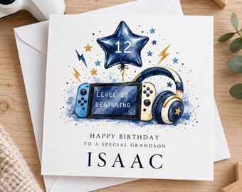 Personalised Gaming Birthday Card, Gamer Birthday Card, Gaming Card for Boy, Custom Age & Name, Son Grandson Nephew Teen Gamer Gift