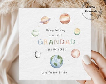 Carte d'anniversaire personnalisée grand-père, motif planètes