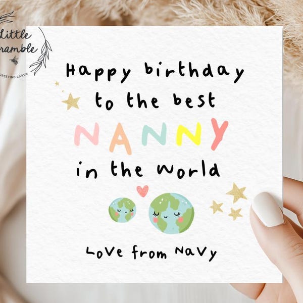 Nanny birthday card personalised, Best Nanny in the world card, Personalised card for Nanny, Cards for her, Granny Card