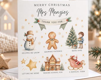 Personalised Teacher Christmas Card | Custom Name | Christmas 2026 Thank You Card for Teacher