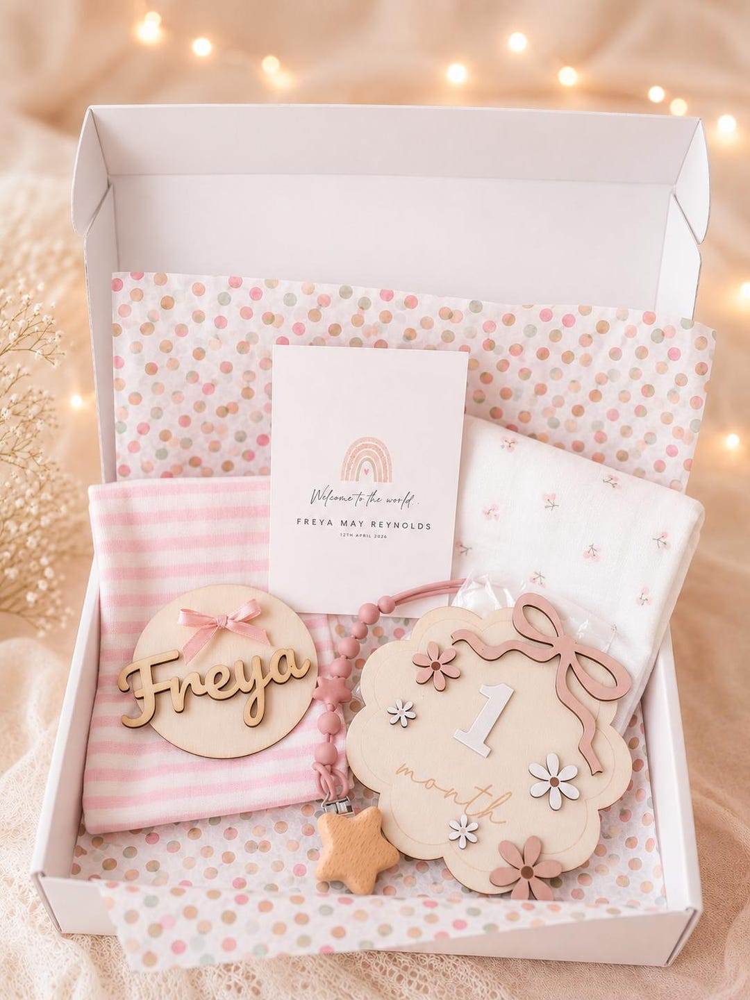 Personalised Baby Girl Gift Box | New Baby Gift Set | Baby Milestone ...
