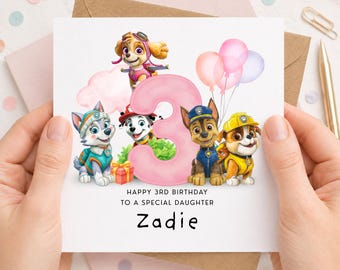 Personalised Pup Patrol Inspired 3rd Birthday Card, Daughter, Granddaughter, Niece, Pup Party