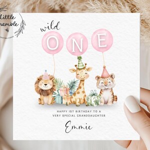 Personalised Baby Girl 1st Birthday Card, Safari Animal Theme, Card for First Birthday, Girl Age One Card, Keepsake Card
