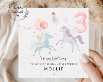 Personalised 3rd Birthday Card – Unicorn Fairy Design, Magical Birthday Card for Little Girl, Granddaughter, Daughter, Niece, Goddaughter