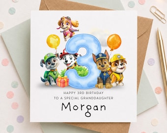 Personalised Pup Patrol Inspired 3rd Birthday Card, Son, Nephew, Brother, Pup Party