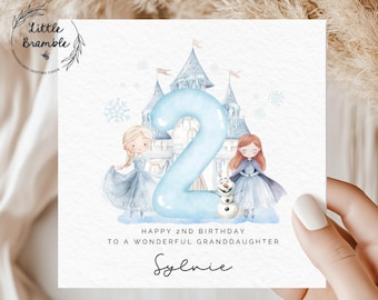 Tarjeta de cumpleaños personalizada de la Princesa Frozen para el segundo cumpleaños