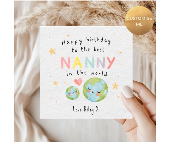 Nanny birthday card personalised, Best Nanny in the world card, Personalised card for Nanny, Cards for her, Granny Card
