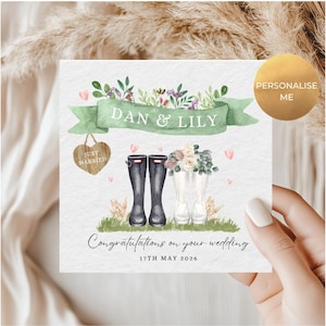 Personalised Welly Boot Wedding Card, For Wedding Couple, Barn/Countryside/Farm/Rustic/Outdoor Wedding