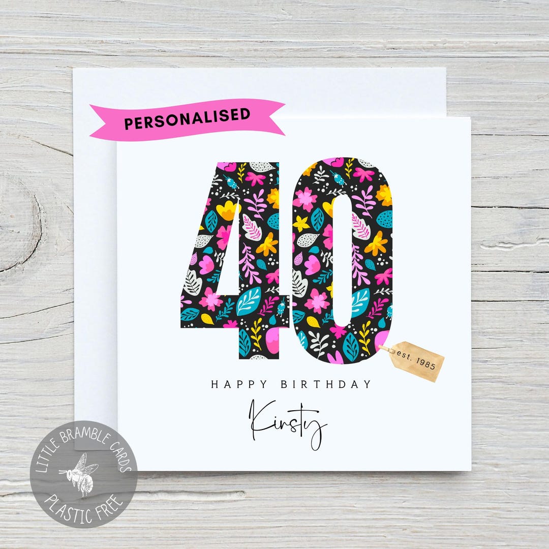 Personalised 40th Birthday Card, Custom Card for Her, Card for Friend ...