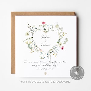 Personalised Wedding Card, For Son and Daughter in Law, Wedding Day Card, Card for Son and Fiancee - Partner - Fiance, Wildflower Card