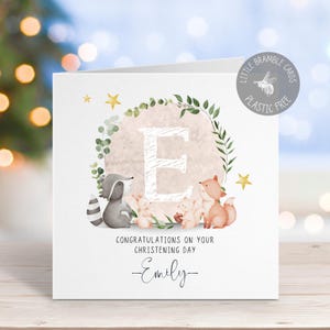 Personalized Christening Card: Woodland Animals, Gender Neutral