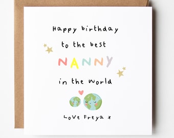 Nanny birthday card personalised, Best Nanny in the world card, Personalised card for Nanny, Cards for her, Granny Card