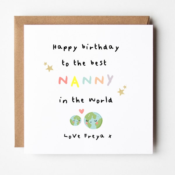 Nanny birthday card personalised, Best Nanny in the world card, Personalised card for Nanny, Cards for her, Granny Card
