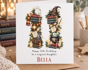 Magical Wizard Witch 11th Birthday Card | Personalised 11th Birthday Card | Wizard School | Potter Inspired Card