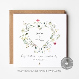 Wedding Day Card Personalised, Wildflower Wedding Card, Congratulations Wedding Day, Newly Married, Card for Wedding Couple, Boho, Rustic