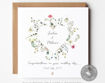 Wedding Day Card Personalised, Wildflower Wedding Card, Congratulations Wedding Day, Newly Married, Card for Wedding Couple, Boho, Rustic