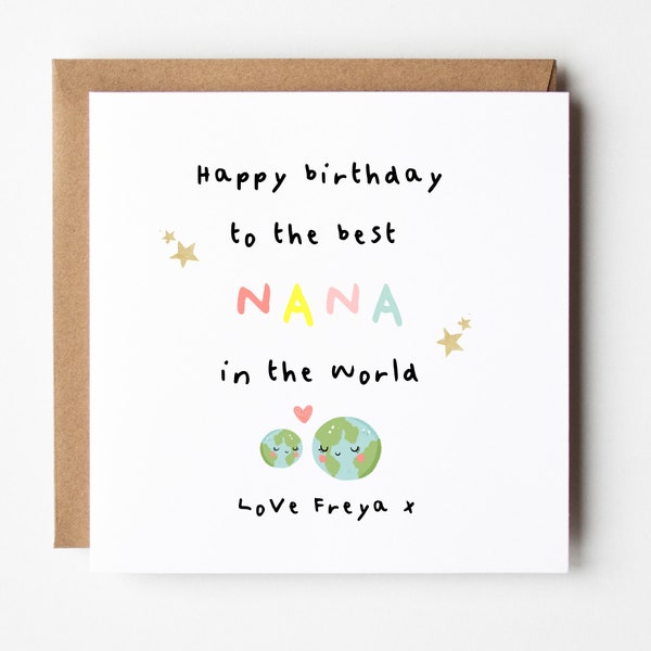 Nana birthday card personalised, Best Nana in the world card, Personalised card for Nana, Cards for her, Granny Card