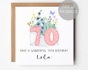 Personalized 70th Birthday Card: Floral Milestone Card